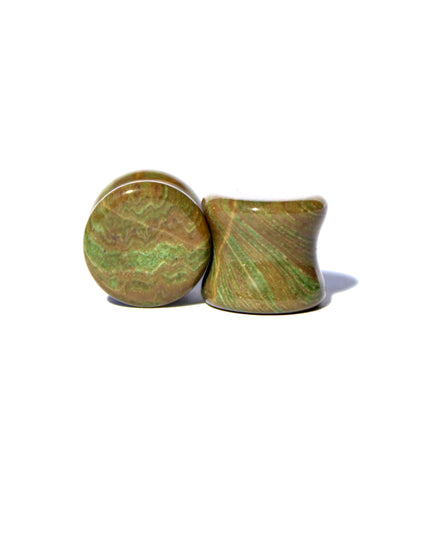 Wood Line Jasper Double Flared Plugs - Wood Appearance Stone Gauge PAIR