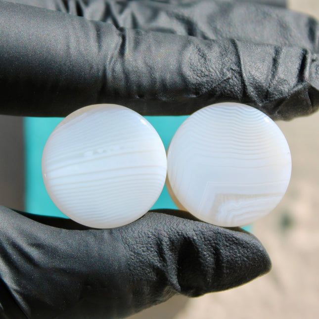 White Line Agate Stone Plugs - White Striped Natural Gauges 3mm-38mm