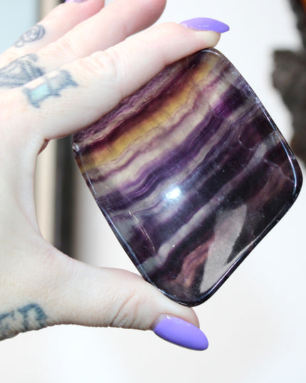 Fluorite Bowl – Polished Crystal Dish for Jewelry, Decor or Trinkets, Natural Stone Display or Gift, Colorful Carved Bowl