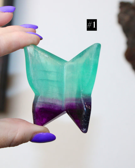 Fluorite Butterfly 3" Carved Crystal Figurine, Polished Stone Decoration, Colorful Gift or Collectible Display Piece