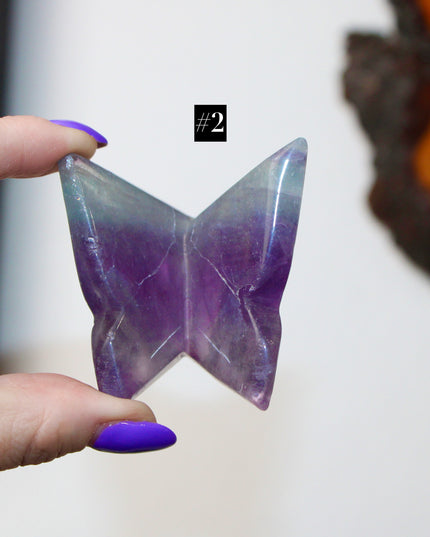 Fluorite Butterfly 3" Carved Crystal Figurine, Polished Stone Decoration, Colorful Gift or Collectible Display Piece