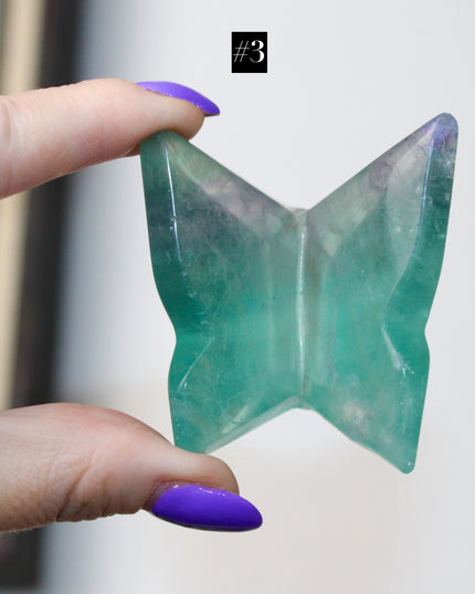 Fluorite Butterfly 3" Carved Crystal Figurine, Polished Stone Decoration, Colorful Gift or Collectible Display Piece