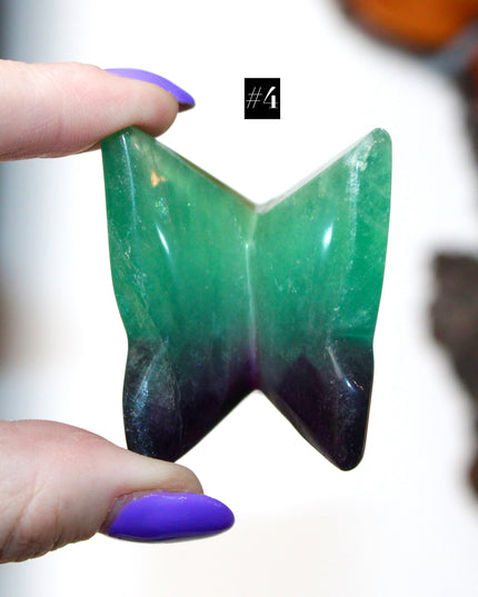 Fluorite Butterfly 3" Carved Crystal Figurine, Polished Stone Decoration, Colorful Gift or Collectible Display Piece