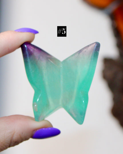 Fluorite Butterfly 3" Carved Crystal Figurine, Polished Stone Decoration, Colorful Gift or Collectible Display Piece