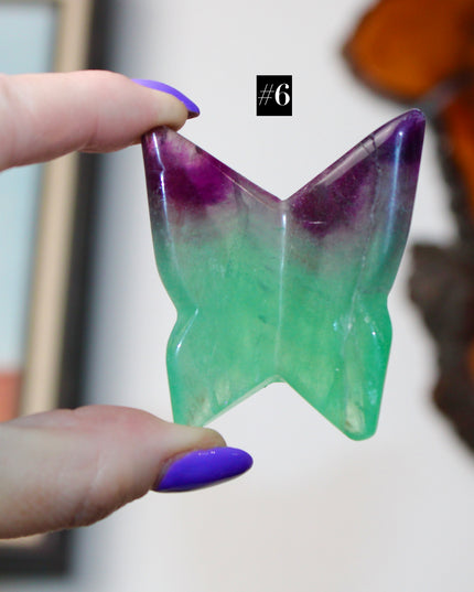 Fluorite Butterfly 3" Carved Crystal Figurine, Polished Stone Decoration, Colorful Gift or Collectible Display Piece