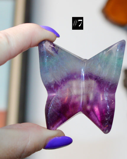 Fluorite Butterfly 3" Carved Crystal Figurine, Polished Stone Decoration, Colorful Gift or Collectible Display Piece
