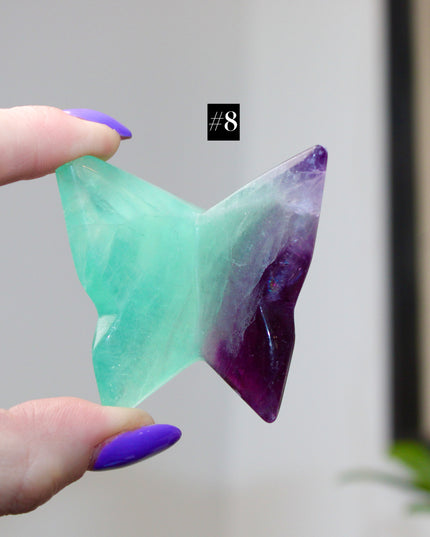Fluorite Butterfly 3" Carved Crystal Figurine, Polished Stone Decoration, Colorful Gift or Collectible Display Piece