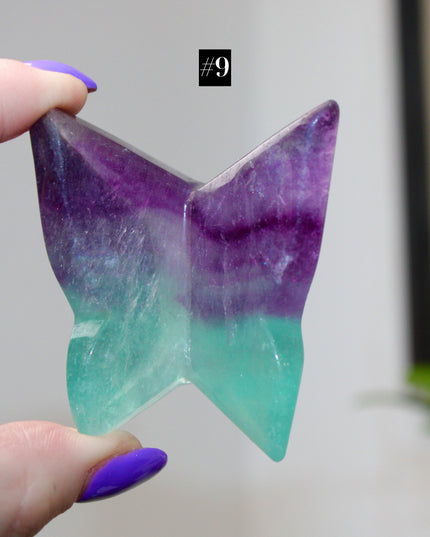 Fluorite Butterfly 3" Carved Crystal Figurine, Polished Stone Decoration, Colorful Gift or Collectible Display Piece