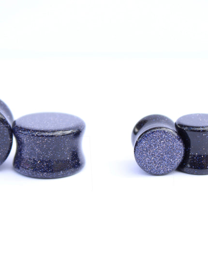 Blue Goldstone Double Flare Plugs – Shimmering Stone Gauges