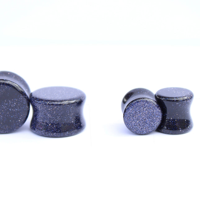 Blue Goldstone Double Flare Plugs – Shimmering Stone Gauges