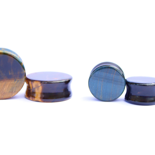 Blue Tiger Eye Plugs – Polished Falcon’s Eye Stone Gauges (Pair) 3mm-32m