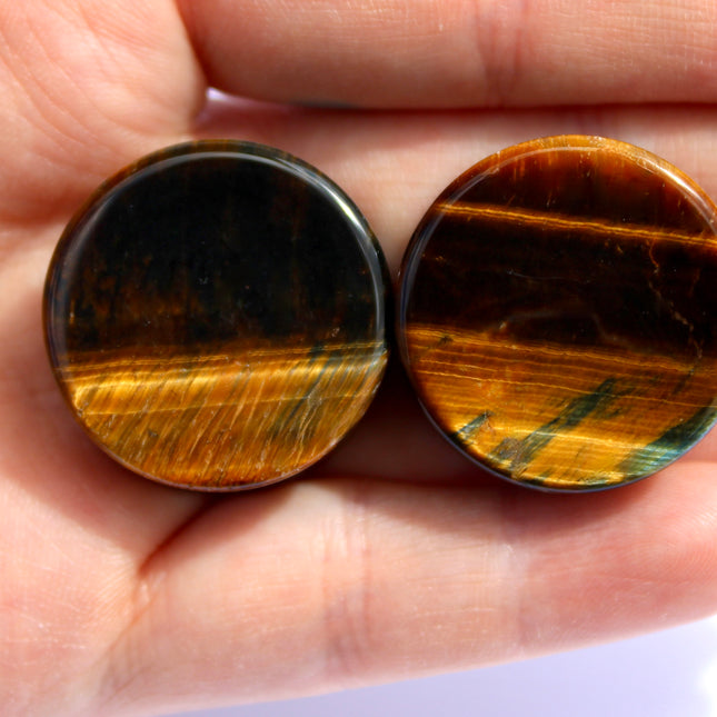 Blue Tiger Eye Plugs – Polished Falcon’s Eye Stone Gauges (Pair) 3mm-32m