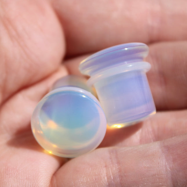Opalite Single Flare Iridescent Rainbow Plugs Pair 3mm-25mm