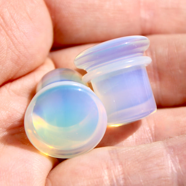 Opalite Single Flare Iridescent Rainbow Plugs Pair 3mm-25mm