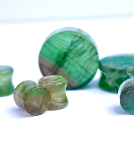 Green Fluorite Double Flare Stone Plugs – Natural Crystal Gauges Pair
