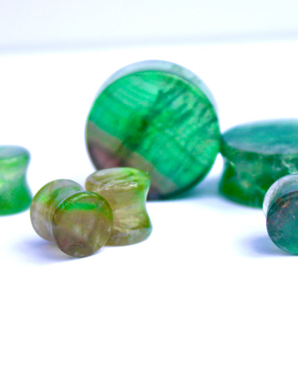 Green Fluorite Double Flare Stone Plugs – Natural Crystal Gauges Pair 3mm-32mm