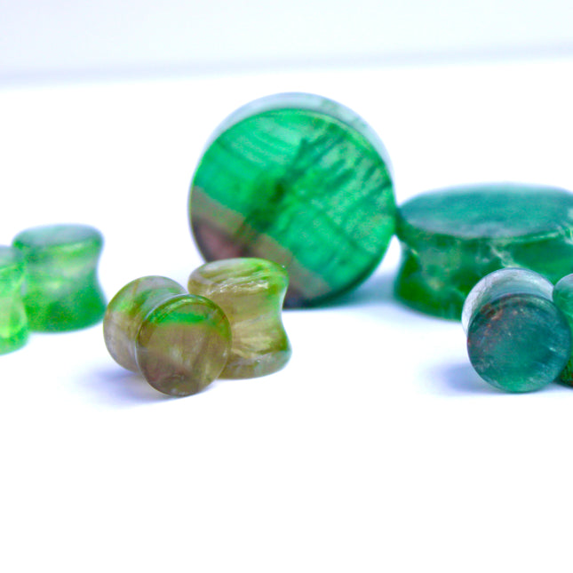 Green Fluorite Double Flare Stone Plugs – Natural Crystal Gauges Pair 3mm-32mm