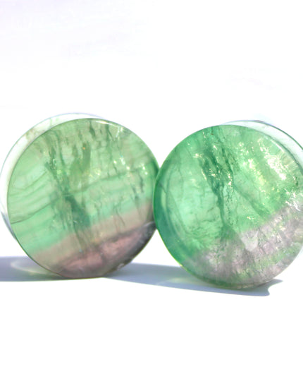 Green Fluorite Double Flare Stone Plugs – Natural Crystal Gauges Pair