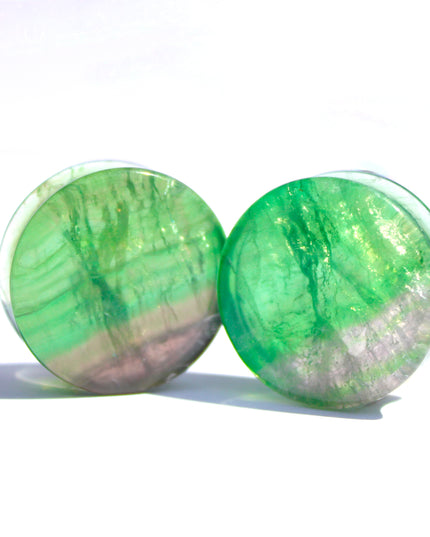 Green Fluorite Double Flare Stone Plugs – Natural Crystal Gauges Pair 3mm-32mm