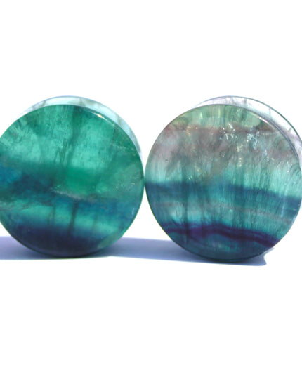 Rainbow Fluorite Double Flare Stone Plugs – Natural Crystal Gauges Pair