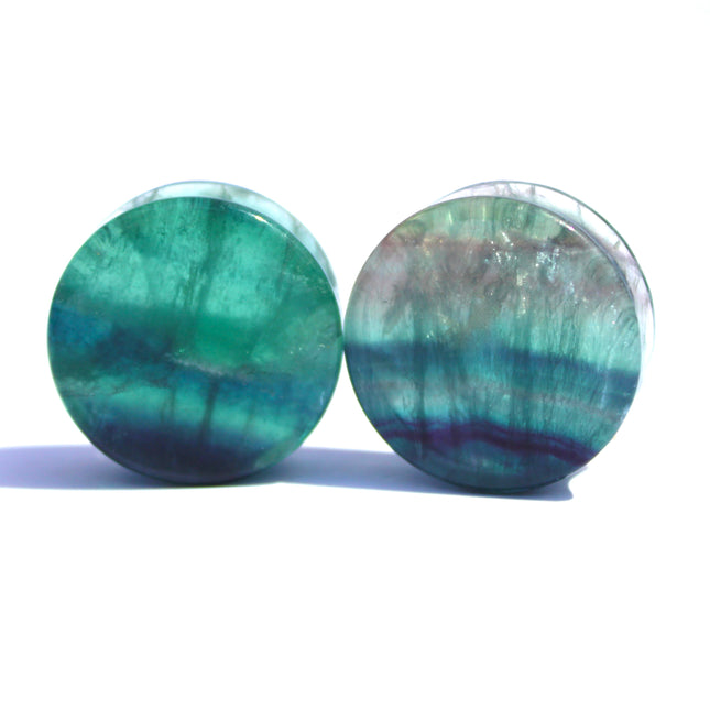 Rainbow Fluorite Double Flare Stone Plugs – Natural Crystal Gauges Pair