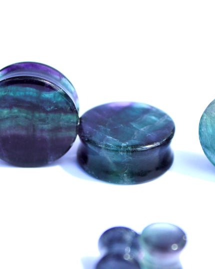 Rainbow Fluorite Double Flare Stone Plugs – Natural Crystal Gauges Pair