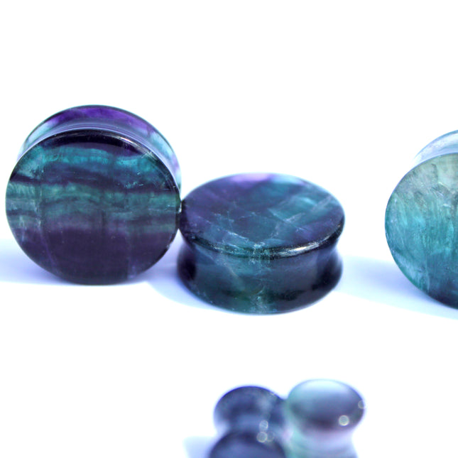 Rainbow Fluorite Double Flare Stone Plugs – Natural Crystal Gauges Pair