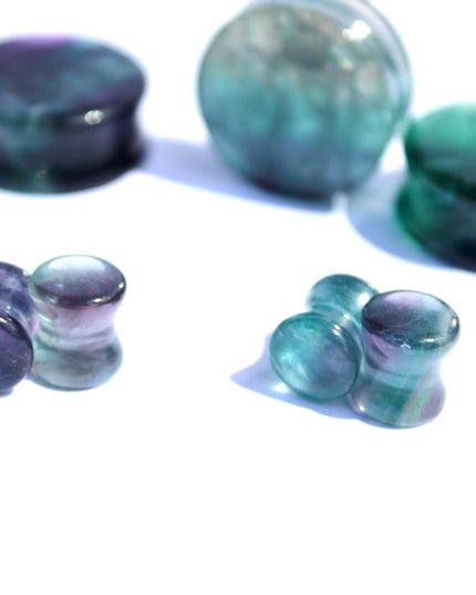 Rainbow Fluorite Double Flare Stone Plugs – Natural Crystal Gauges Pair