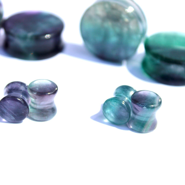 Rainbow Fluorite Double Flare Stone Plugs – Natural Crystal Gauges Pair