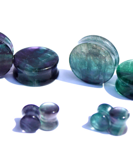 Rainbow Fluorite Double Flare Stone Plugs – Natural Crystal Gauges Pair
