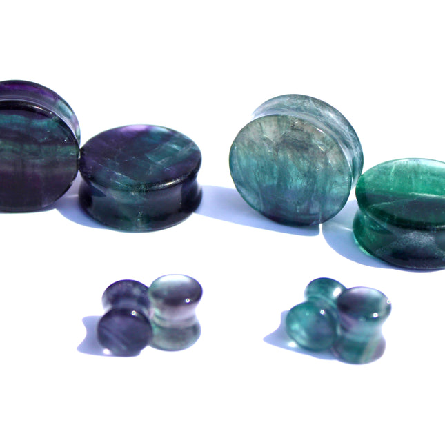 Rainbow Fluorite Double Flare Stone Plugs – Natural Crystal Gauges Pair
