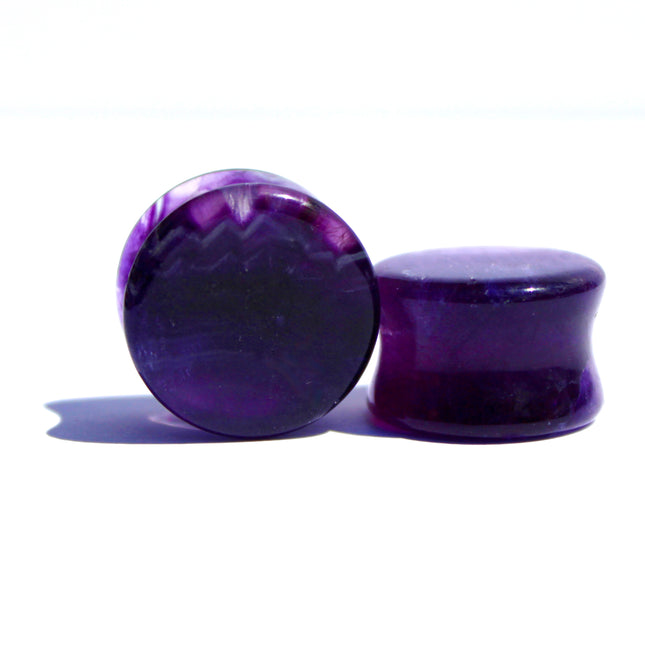 Purple Fluorite Double Flare Stone Plugs – Natural Crystal Gauges Pair