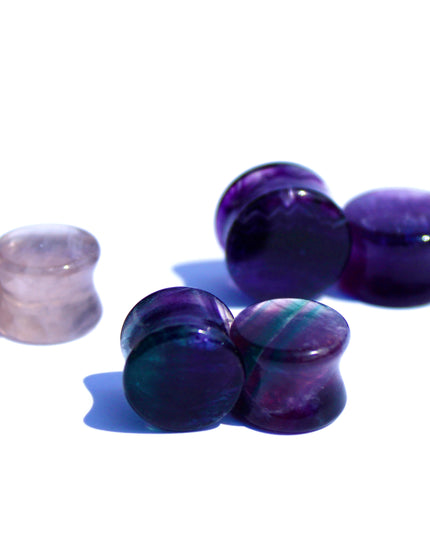 Purple Fluorite Double Flare Stone Plugs – Natural Crystal Gauges Pair