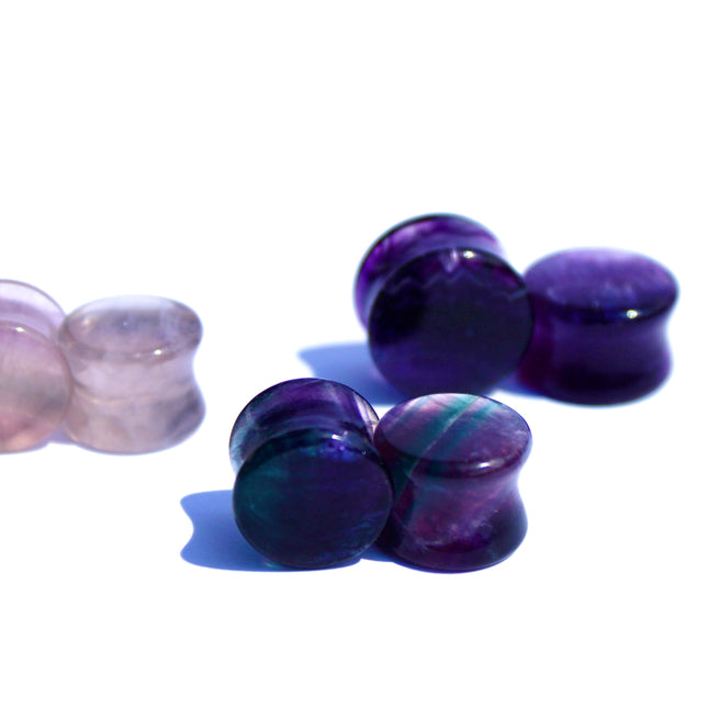 Purple Fluorite Double Flare Stone Plugs – Natural Crystal Gauges Pair
