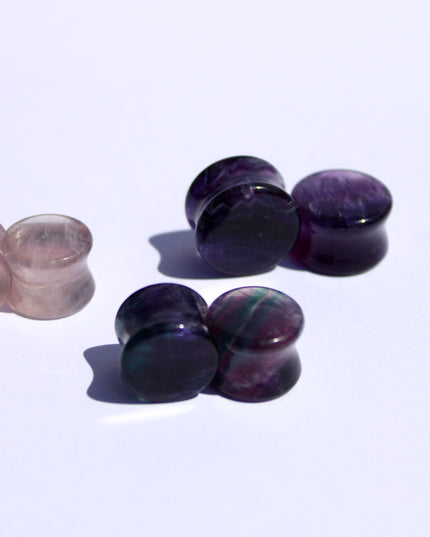 Purple Fluorite Double Flare Stone Plugs – Natural Crystal Gauges Pair