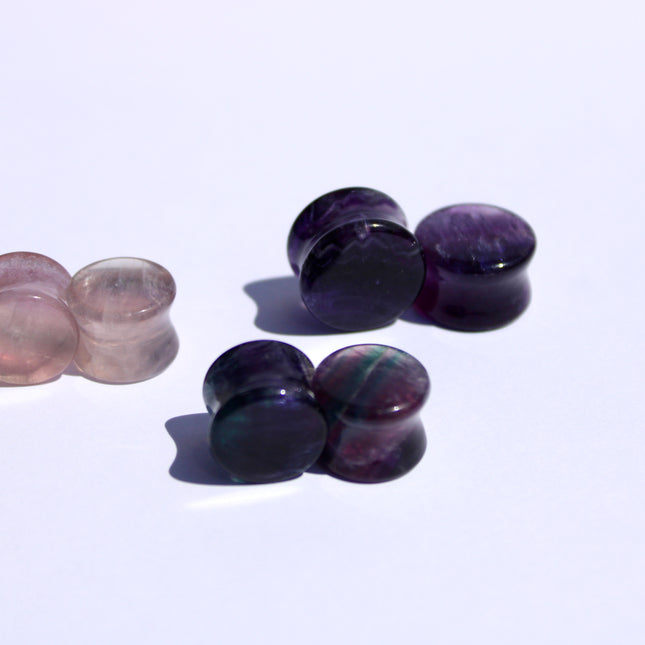Purple Fluorite Double Flare Stone Plugs – Natural Crystal Gauges Pair