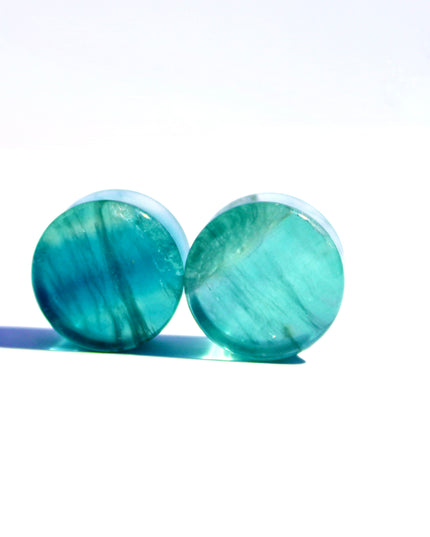 Blue Fluorite Double Flare Stone Plugs – Natural Crystal Gauges 3mm-30mm PAIR