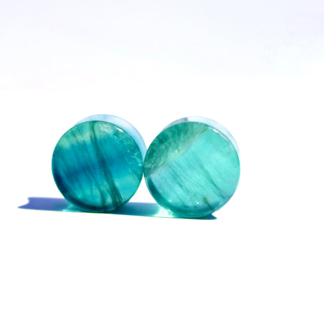 Blue Fluorite Double Flare Stone Plugs – Natural Crystal Gauges 3mm-30mm PAIR