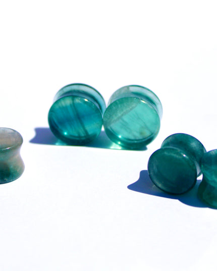 Blue Fluorite Double Flare Stone Plugs – Natural Crystal Gauges 3mm-30mm PAIR