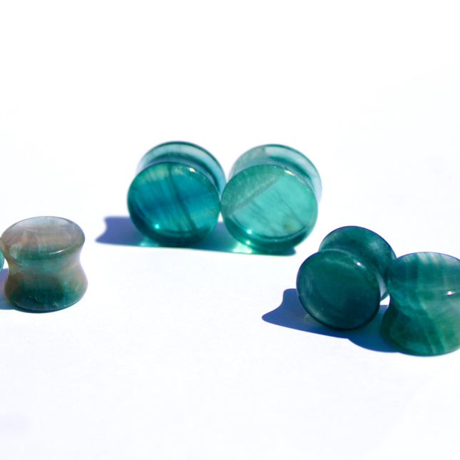Blue Fluorite Double Flare Stone Plugs – Natural Crystal Gauges 3mm-30mm PAIR