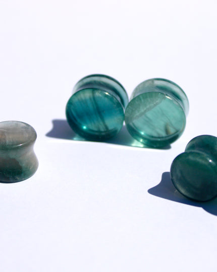 Blue Fluorite Double Flare Stone Plugs – Natural Crystal Gauges 3mm-30mm PAIR