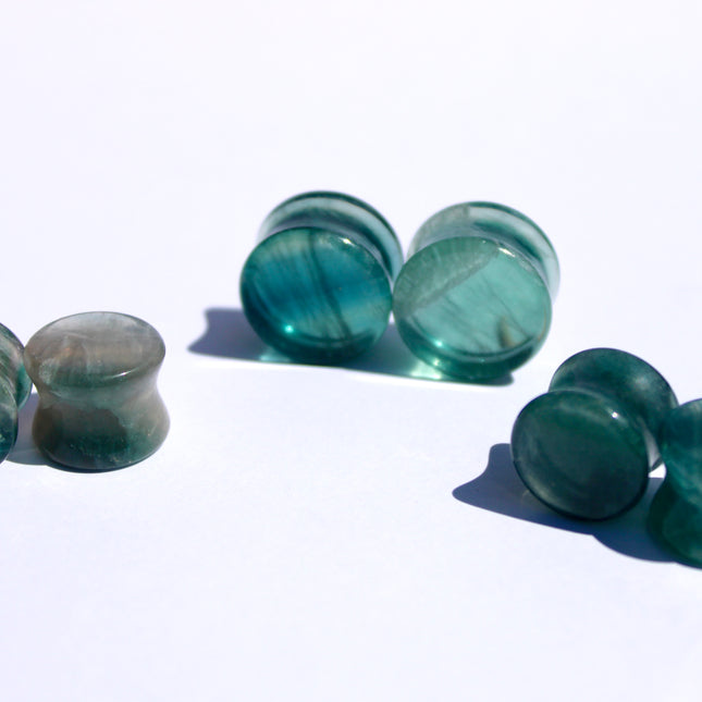 Blue Fluorite Double Flare Stone Plugs – Natural Crystal Gauges 3mm-30mm PAIR