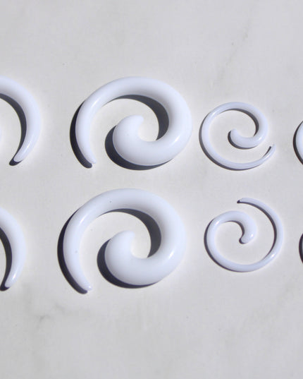 White Acrylic Spiral Taper Earrings – Gauged Ear Jewelry Set