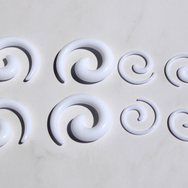 White Acrylic Spiral Taper Earrings – Gauged Ear Jewelry Set