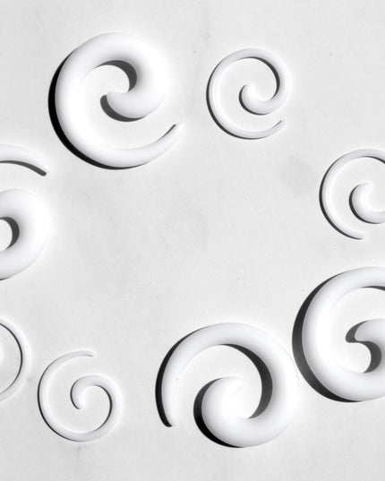White Acrylic Spiral Taper Earrings – Gauged Ear Jewelry Set