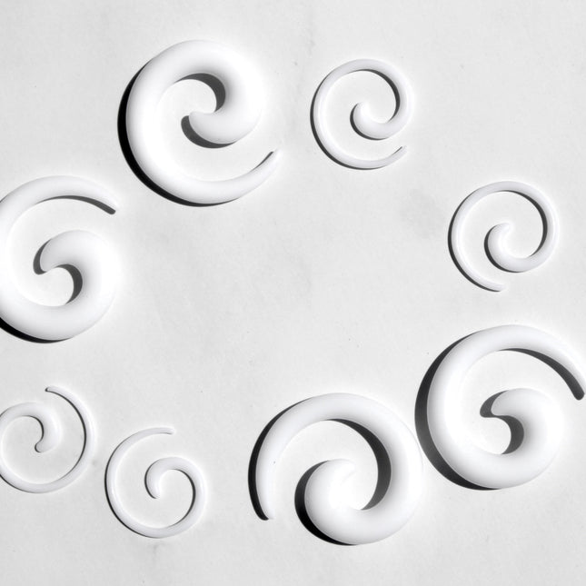 White Acrylic Spiral Taper Earrings – Gauged Ear Jewelry Set