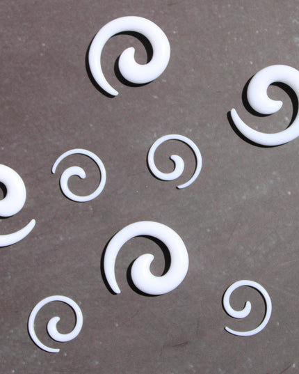 White Acrylic Spiral Taper Earrings – Gauged Ear Jewelry Set