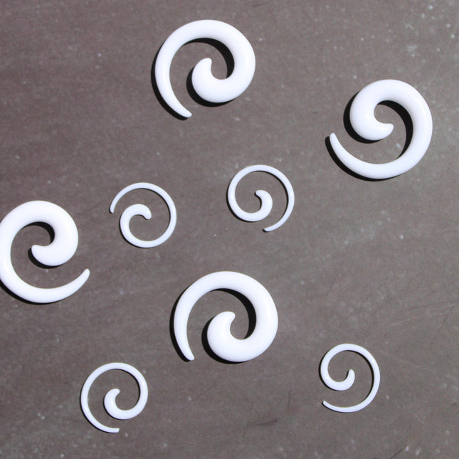 White Acrylic Spiral Taper Earrings – Gauged Ear Jewelry Set