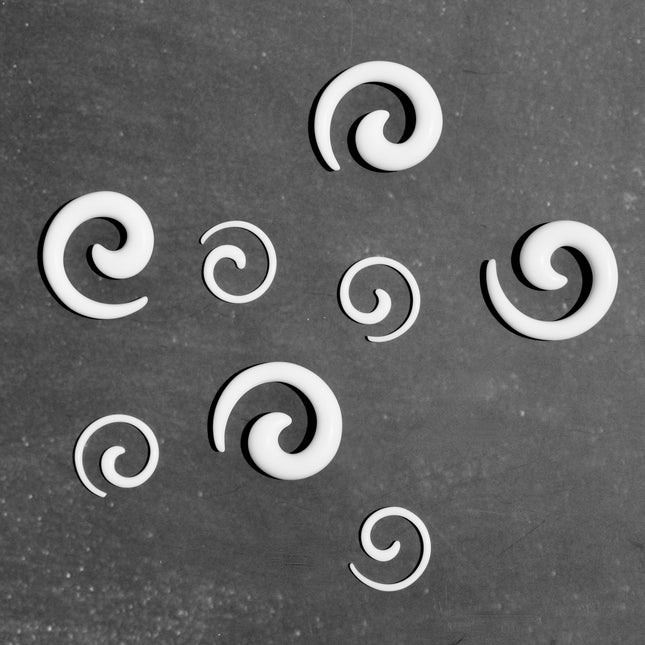 White Acrylic Spiral Taper Earrings – Gauged Ear Jewelry Set
