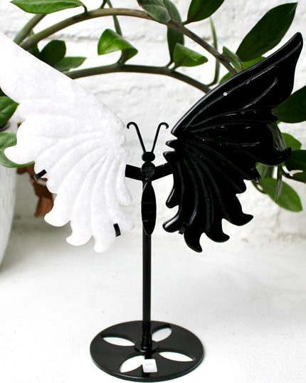 XL Black and White Crystal Butterfly Wings, White Jade and Black Obsidian Butterfly Wings